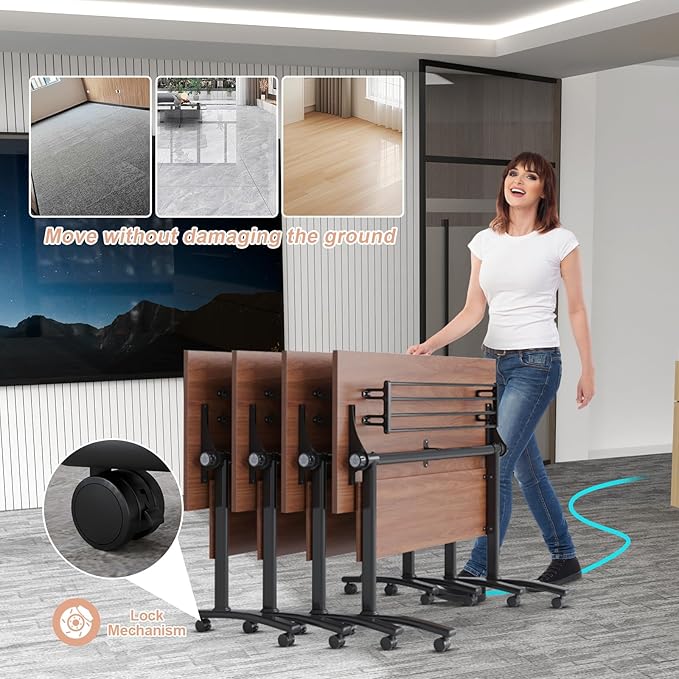 Conference Table Flip Top Mobile Conference Room Tables,Folding Conference Table with Wheels,Large Meeting Training Seminar Table Saving Space for Office Classroom(4D,55.1'')