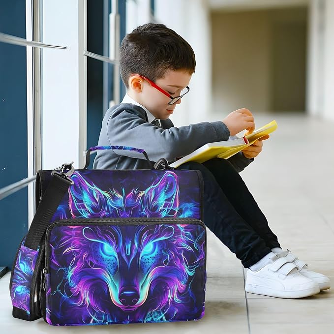 Mystical Wolf Face 3 Ring Binder Bag 1.5 inch Binder Organizer with Zipper Shoulder Strap 500 Sheet Documents Storage for School Office