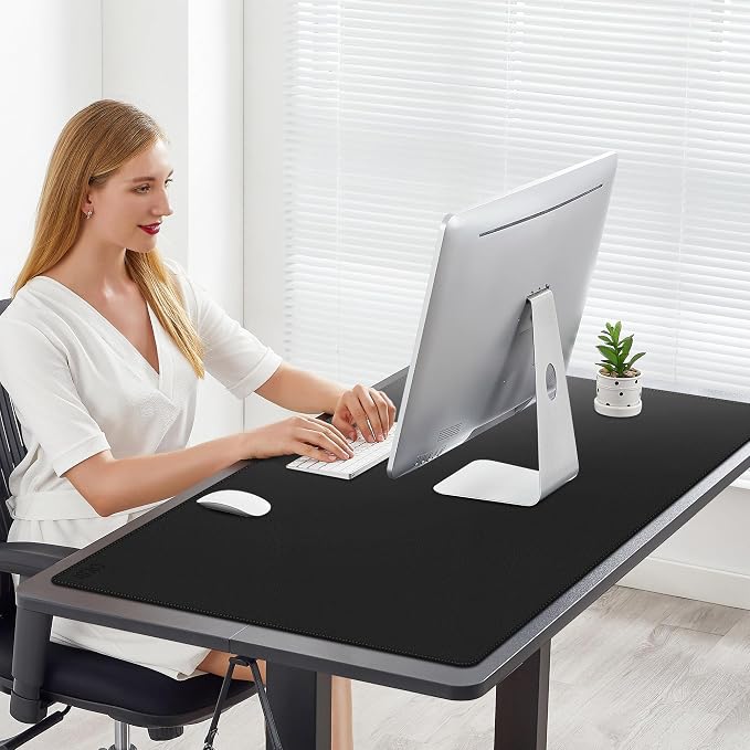 Cacoy 40"x24" Leather Desk Pad Blotter, Non-Slip Waterproof Desk Mat, Black | Large Desk Mat Water-resistant Desk Protector PU Leather Desk Matt for Desktop Extended Keyboard Mouse Pad Office Writing Pad