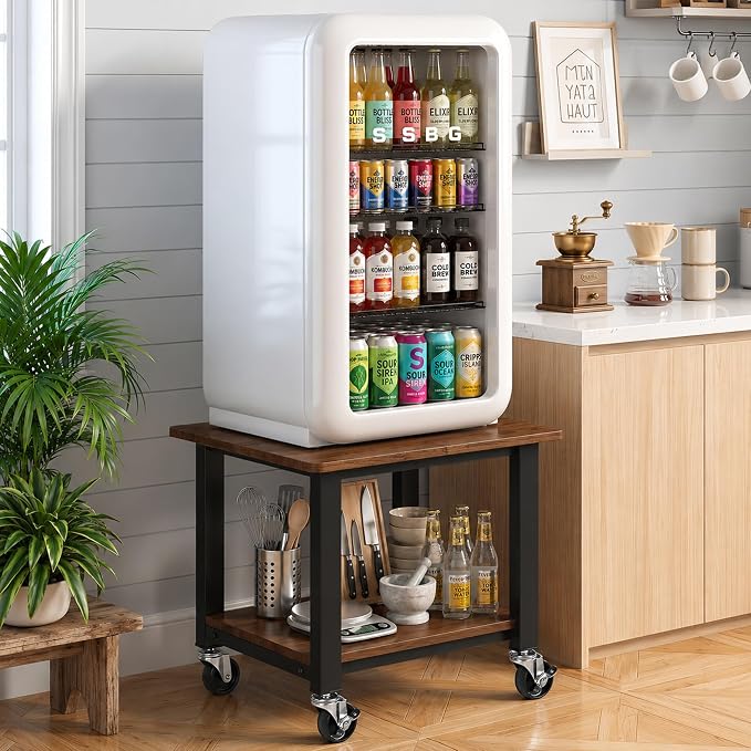 SunnyPoint 2-Tier Mobile Stand with Lockable Wheels — Printer Cart, Mini Fridge Stand, Portable Electronic Device & Projector Holder | Under Desk Storage Shelf for Home & Office, 18.9" x 15.75"