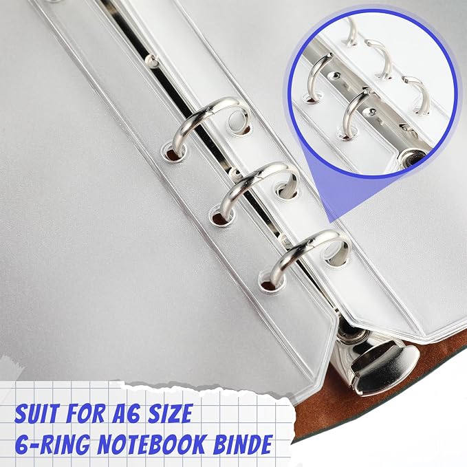 Zonon 30 Pcs A5 6 Rings Blue Zipper Binder Pouches Clear Binder Pockets with Zipper Folders Waterproof PVC Loose Leaf Bags Filling Bags for Pen Pencil Notebooks File Document