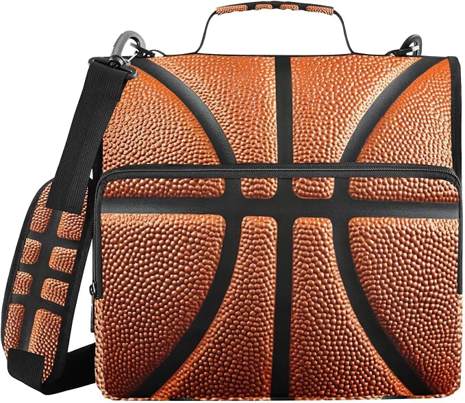Basketball Ball Skin 3 Ring Binder Bag 1.5 inch Binder Organizer with Zipper Shoulder Strap 500 Sheet Documents Storage for School Office