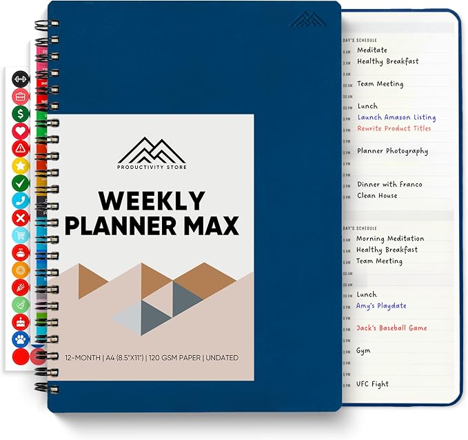 2026 Planner. 8.5" x 11" Spiral-Bound Weekly, Monthly and Daily Planner - Organize All 52 Weeks - Increase Productivity and Get Organized - Productivity Store (Navy)