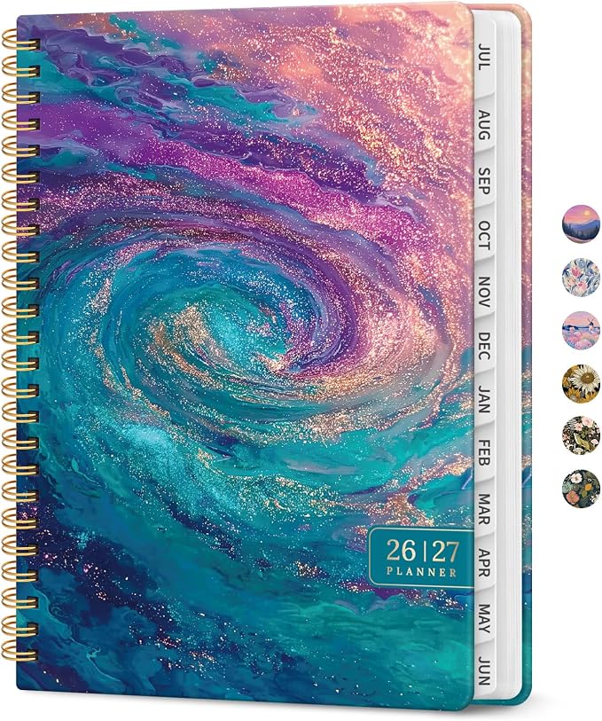 Taja Planner 2026-2027, Jul 2026-Jun 2027 Monthly & Weekly Calendar Planner | 6.3" x 8.5", Hardcover Academic Calendar, Teacher Student Agenda Book with Tabs, School Office Supplies, Galaxy Flow