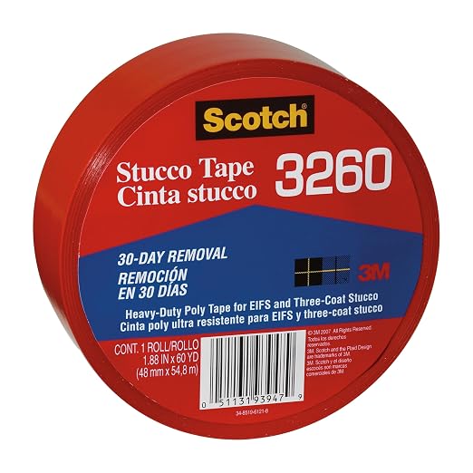 Scotch Stucco Tape, 2 Inch Wide, Red, 1 Roll