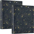 Black and Gold Moon Star Celestial Binder 1.5 Inch Binder with Clipboard&Pockets, Hardcover Binders 3 Ring, Heavy Duty Large File Folder for Office School Supplies - Holds 200 Sheets, 2 Pack