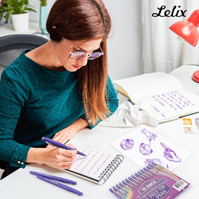 Lelix Felt Tip Pens, 40 Purple Pens, 0.7mm Medium Point, Felt Tip Markers Pens for Journaling, Writing, Note Taking, Planner, Perfect for Art Office and School Supplies