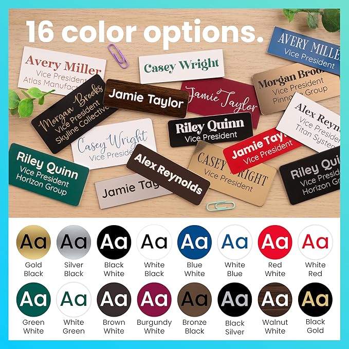 ExcelMark Custom Name Tag - Engraved Name Badge with Pin or Magnetic Backing, 16 Colors, 6 Fonts, and 2 Sizes to Choose from (Green w/White Letters, 1"x 3")