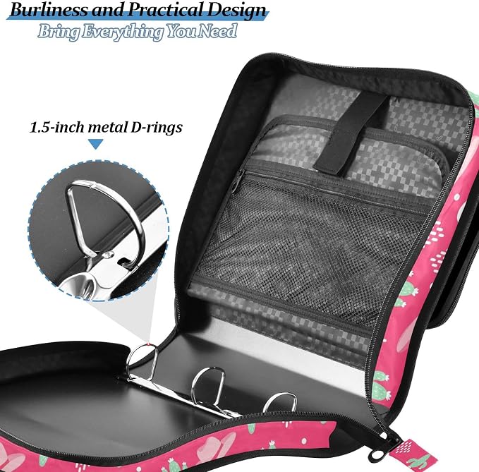 Cowboys Cowgirls Pink Pattern 3 Ring Zipper Binder with Shoulder Strap & Handle 1.5 Inch D-Ring Zippered Bag with Pencil Pouch, Expanding File Folder, Binder Organizer for School or Office