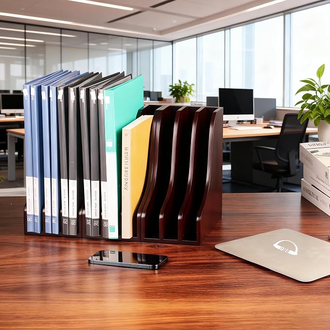 Solid Wood Vertical File Organizer, No Assembly Desk Mail Document Holder | Multifunctional Paper Mail Organizer for Office & Home, Custom Wooden Magazine File Holder for Books Binders Laptops, Desktop