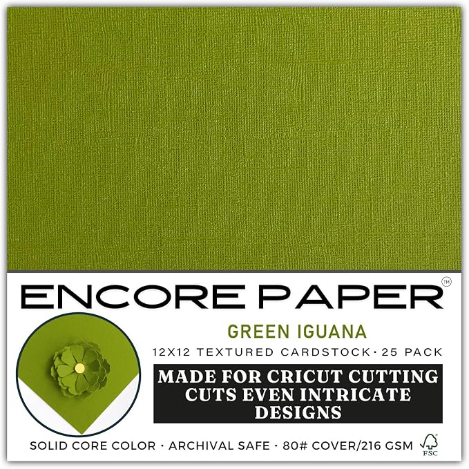 Green Iguana—12x12 Textured Cardstock | 80lb Textured Green Scrapbook Paper | Premium Cardstock for Cricut Cutting | 25 Sheets