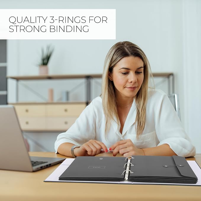 Important Document Organizer Set with Folders - Complete Linen Ring Binder | Safely Stores All Documents and Files in One Place - Easy to Use Expanding Storage with Envelopes, Pockets and Labels