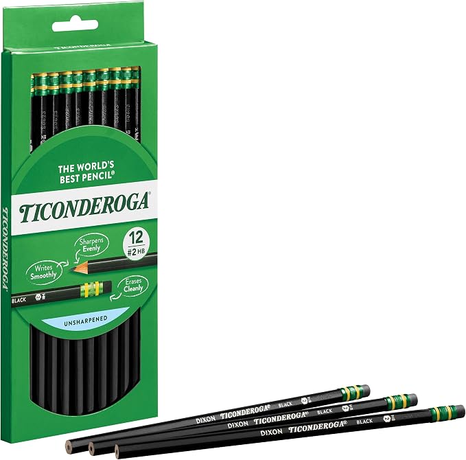 Ticonderoga Pencils, Wood-Cased Graphite, #2 HB Soft, Black (13953) (Pack of 72, 864 Count Total)