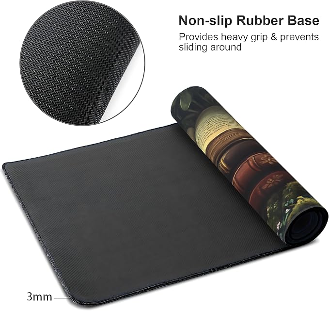 Floral Aesthetic Book Gaming Mouse Pad, Forest Green Moody Forest Desk Mat with Anti-Slip Base & Stitched Edges,35.4" x 15.7" in Desk Accessories for Women, Home Office Decor & Artistic Gift