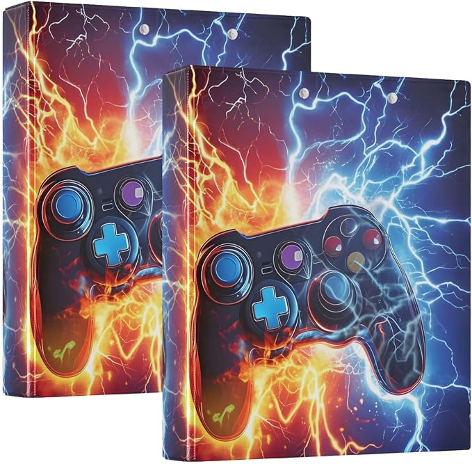 3 Ring Binder Game Controller Fire Electric Spark 1.5 inch Binders Three Ring Binders with Clipboard Fit 8.5'' x 11'' Paper 3 Interior PVC Clear Pockets for Office Supplies
