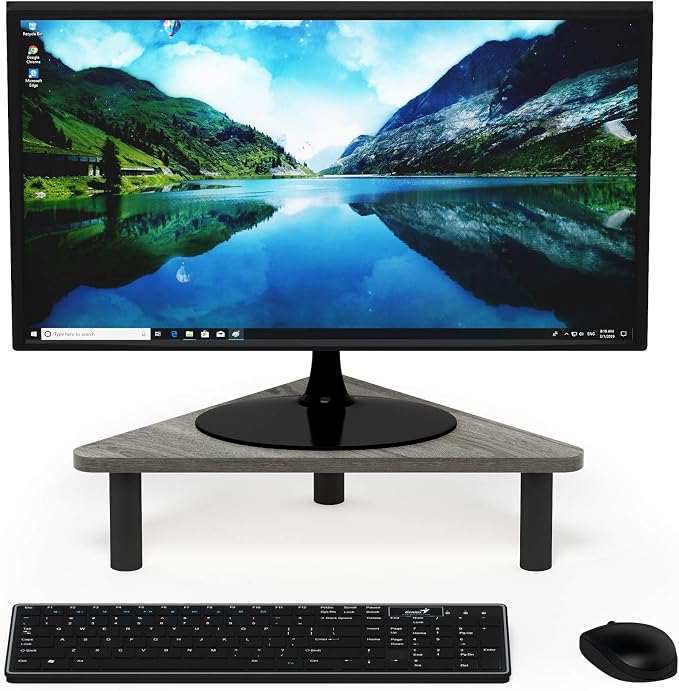 Furinno TURN-N-TUBE Monitor Stand Riser, 19.6" Wide Triangle Corner Monitor Riser, Laptop Stand for Desk, Office Desk Accessories, Desktop Organizers and Accessories, Toolless Assembly, For Study Room, Dorm, French Oak