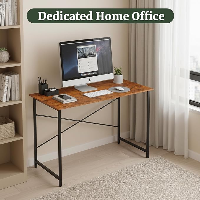 48 Inch Computer Desk, Writing Desk for Home Office Study Workspace | 265 lb Capacity, Reinforced X-Frame, Waterproof MDF Top, Scratch-Resistant Surface, Easy Assembly, Brown