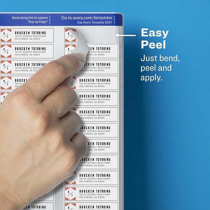 Avery® Printable Return Address Labels, Sure Feed® Technology, 0.5" x 1.75", Matte Clear, 800 Blank Mailing Labels (15667)