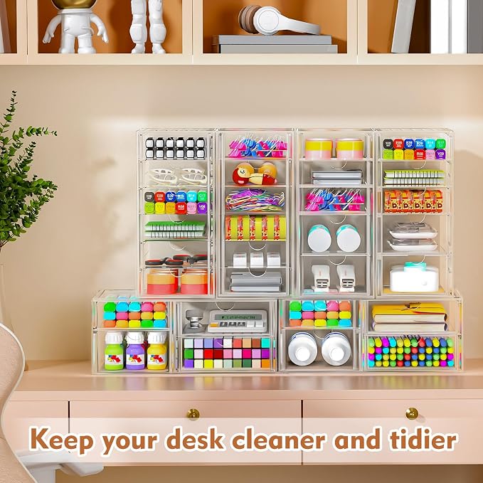 ARSTPEOE 30-Drawer Acrylic Storage & Makeup Organizer for Desk, Bath | Smooth-glide drawers, clear acrylic, stackable , dustproof, wipe-clean, for perler beads, rhinestones, googly eyes, lego bits
