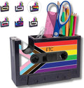 FTC Cassette Tape Dispenser, Retro Desk Organizer & Pen Holder – Fun Novelty Office Supplies for Home or Office 6.7” x 2” x 4.5” (Progress Pride Flag)