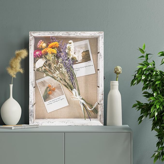FramePro 11x14 Display Case with Adjustable Shelves White, 4-Tier Memory Shadow Box for Wall, Deep Wooden Keepsake Display Shelf with Locking Door for Memorabilia, Photos, Medals, Wedding, Home Decor