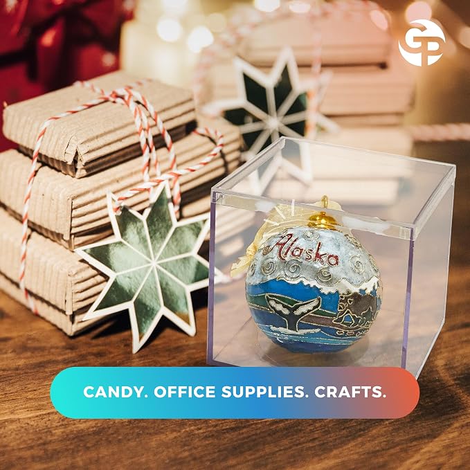 25-Pk Clear Acrylic Boxes with Lids, 4x4x4in, Candy, Party Favors & Gifts | Clear 4x4x4in boxes for candy gifts & party favors, ornaments & collectibles. BPA-free, made in USA.