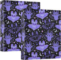 Black Purple Moon Bat Binder 1.5 Inch Binder with Clipboard&Pockets, Cartoon Goth Bats Hardcover Binders 3 Ring Heavy Duty Large File Folder for Office School Supplies-Holds 200 Sheets, 2 PC