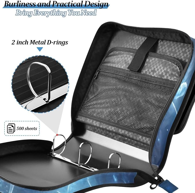 3 Ring Zipper Binder with Shoulder Strap Dragon Galaxy Blue 2 Inch Zippered Binder Bag 500 Sheet Capacity Multi Pockets for School Supplies
