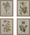 Madison Park Botanical Wall Art Living Room Decor - Vintage Floral Linen Canvas Framed Wall Art Farmhouse Lifestyle Home Office Wall Decor, Ready to Hang Painting for Bedroom, Herbal, Green 4 Piece