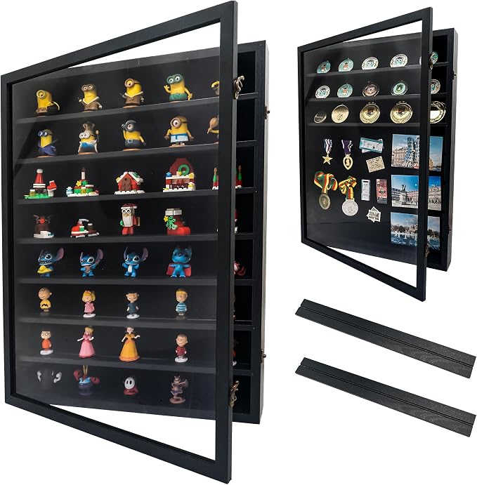 18*24 Large Black Shadow Box Frame with Removable Shelves,Shadow Boxes Display Cases for Small collectables，Deep Memory Box Display Case Trinket Shelf for Collection，Coins，Miniatures Figures