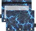 Dark Blue Electric Lightning Pencil Pouch for 3 Ring Binder, 2 Pack Waterproof Pencil Bags Clear Window Zipper School Office Supplies