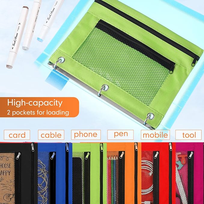 Leelosp 48 Pack Pencil Pouch for 3 Ring Binder,Bright Colors | Bulk Mesh Zipper Binder Pouches Pencil Boxes for Classroom Pencils Case Bags for Storing School Students Teacher Supplies