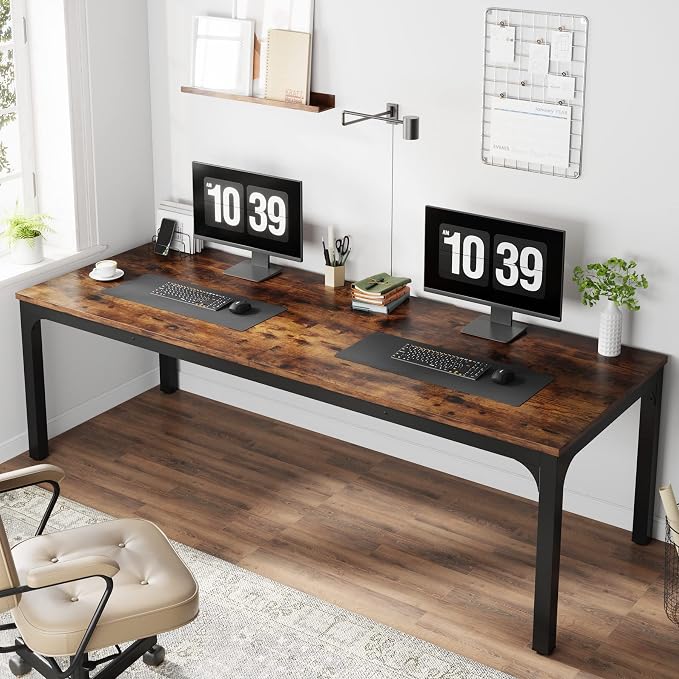 LITTLE TREE 78.7 Inches Extra Long Two Person Office Desk,Double Workstation for Home Office