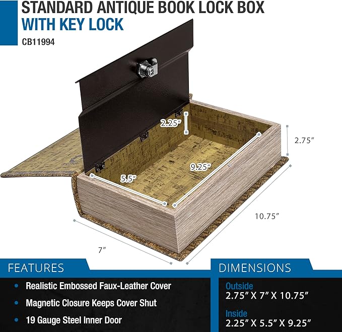 Barska Antique Map Book Safe with Key Lock – Hidden Diversion Lock Box with Magnetic Closure – Concealed Steel Compartment for Cash, Jewelry, Valuables – Home or Office Security Hidden Book Safe