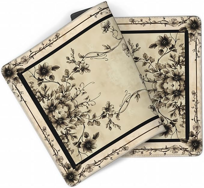 Floral Aesthetic Rose Gaming Mouse Pad, Earth Black Rug Desk Mat with Anti-Slip Base & Stitched Edges, Computer Keyboard & Laptop Pad, 35.4" x 15.7" in in Workstation Accessories