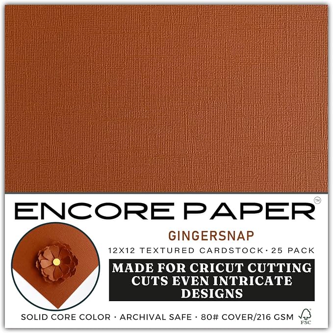 Gingersnap—12x12 Textured Cardstock | 80lb Textured Brown Scrapbook Paper | Premium Cardstock for Cricut Cutting | 25 Sheets