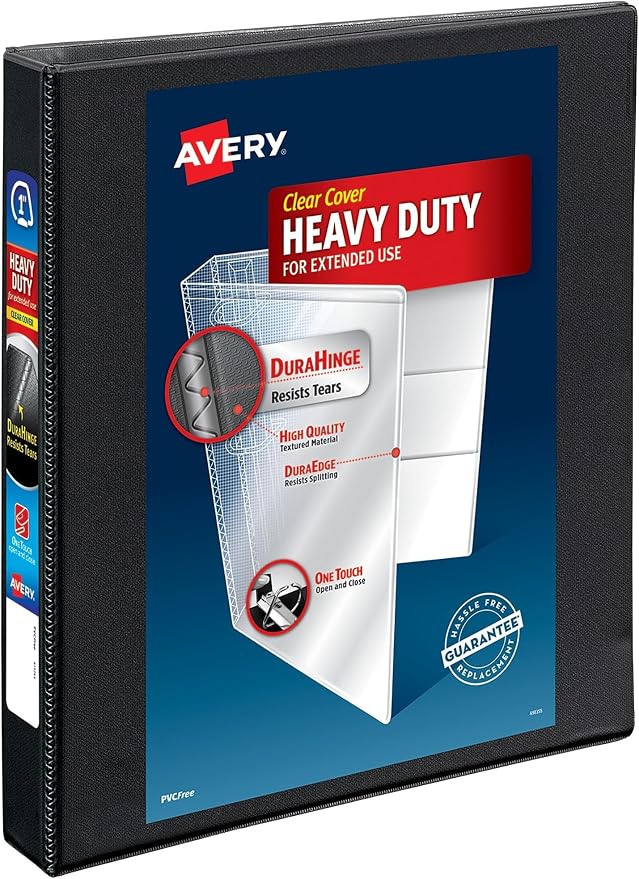 Avery Heavy-Duty View 3 Ring Binder, 1" One Touch Slant Rings, Holds 8.5" x 11" Paper, 1 Black Binder (05300) (Pack of 12)