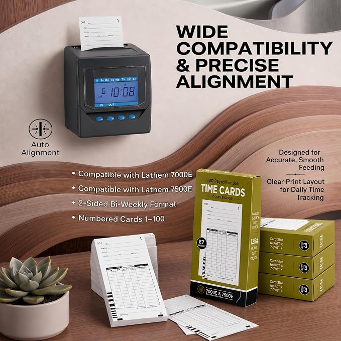 400 Time Cards Compatible with Lathem 7000E and 7500E Time Clocks