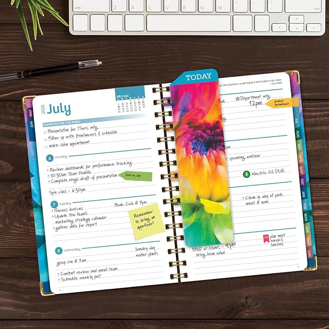 HARDCOVER Academic Year 2026-2027 Planner: 14 Months (May 2026 Through June 2027) 5.5"x 8" Daily Weekly Monthly Planner Yearly Agenda. Bookmark, Pocket Folder and Sticky Note Set (Rainbow Petals)
