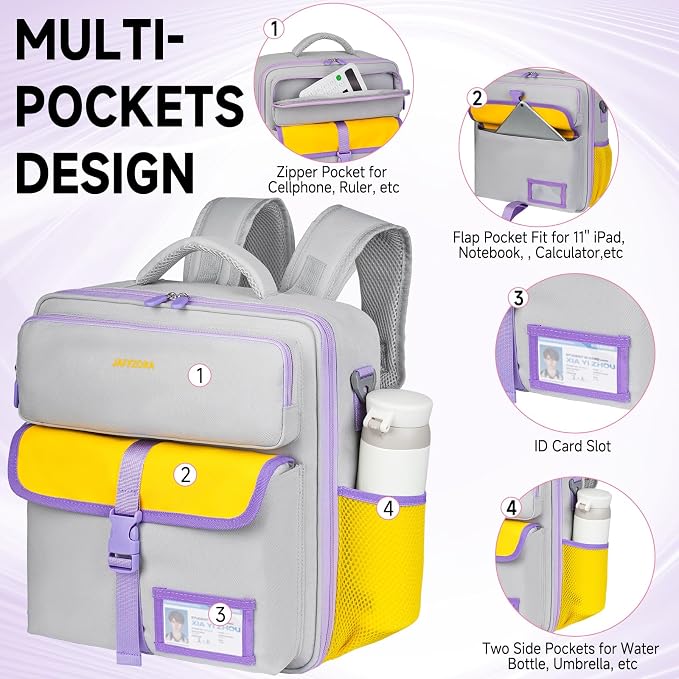 Zipper Binder 3 Ring 3 Inch with Shoulder Strap, Large Binder Backpack with Zipper Fits 13 Inch Laptop for College Office Travel, 700 Sheets Capacity,Gray&Yellow