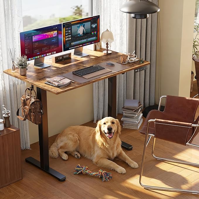 Claiks Electric Height Adjustable Standing Desk, 40x24 Inch, Rustic Brown | Smooth Height Adjustment, 3 Memory Presets, Cable management hub & hook, Stable Steel Frame, 156 lbs Capacity, Easy Assembly