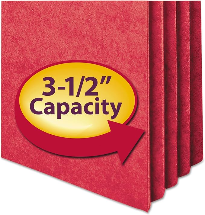 Smead File Pocket, Straight-Cut Tab, 3-1/2" Expansion, Letter Size, Red, 25 per Box (73231)