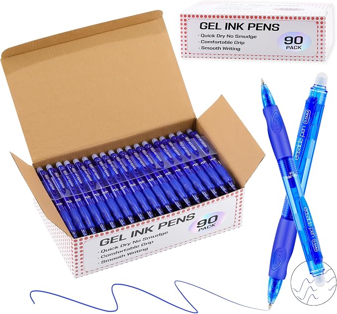 USUAL 90 Blue Retractable Erasable Gel Pens Clicker, Fine Point(0.5mm),Blue Ink for Planners,Make Mistakes Disappear, Premium Comfortable Grip, Smooth Writing Pen Office Back-to-School Supplies