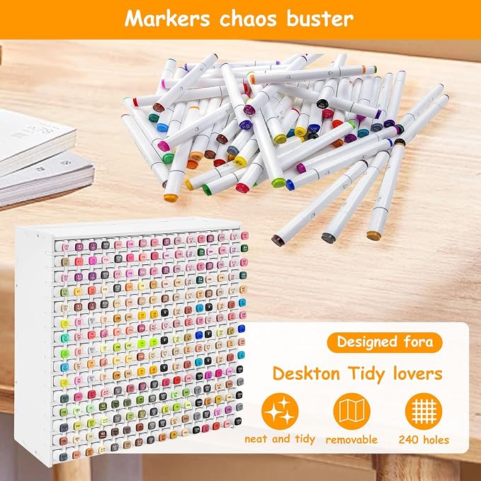 mumisuto Art Marker Storage Rack, Marker Storage Organizer Marker Pen Organizer Holder Hold 240 Markers Marker Holder Organizer with Divider for Pens Colored Pencils Art Brushes (240 Markers)