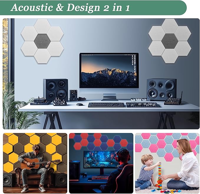 Hexagonal Acoustic Panels-12 Pack High-Density Sound Absorbing Panels 12"X10"X0.4" for Enhanced Noise Reduction, DIY Design, Idea for Studios, Offices, and Home Theaters(Sapphire Blue)