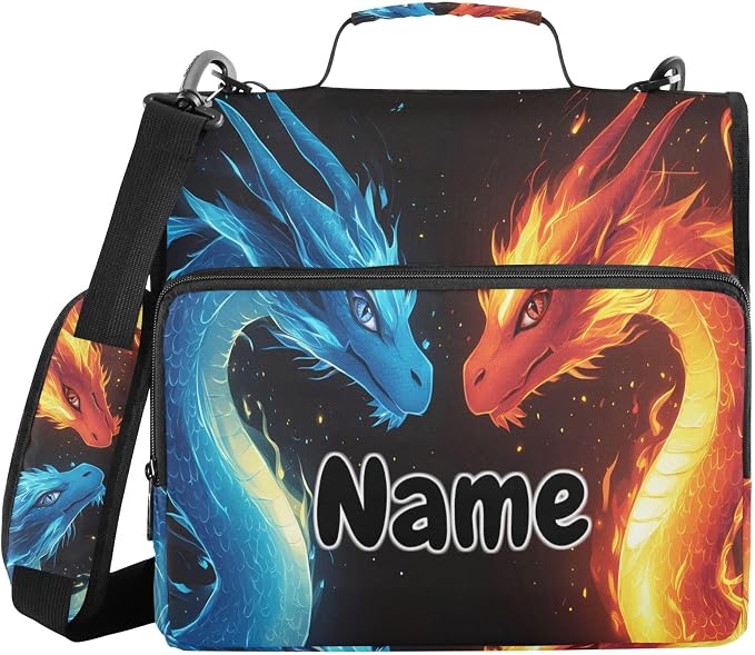 Custom Red Blue Dragons Fire Eyes 3 Ring Binder Bag 1.5 inch Personalized Name Binder Organizer 500 Sheet Documents Storage for School Office