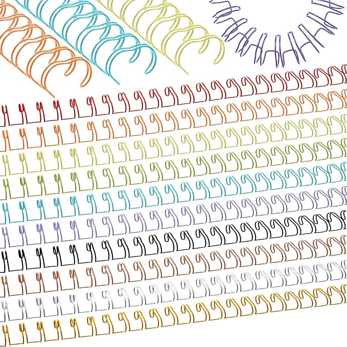 50 Pcs Metal Double Loop Binding Wires 3/4 Bulk Cinch Binding Wires Double Spiral Ring Coil 10 Colors Twin Spines Combs 21 Holes 2: 1 Pitch Cinch Coil Machine Wire