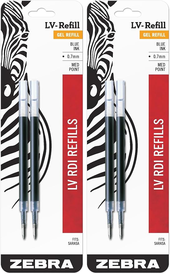 Zebra Pen LV-Refill for Gel Ink Pens, Medium Point, 0.7mm, Blue Ink, 2 Count (Pack of 2)