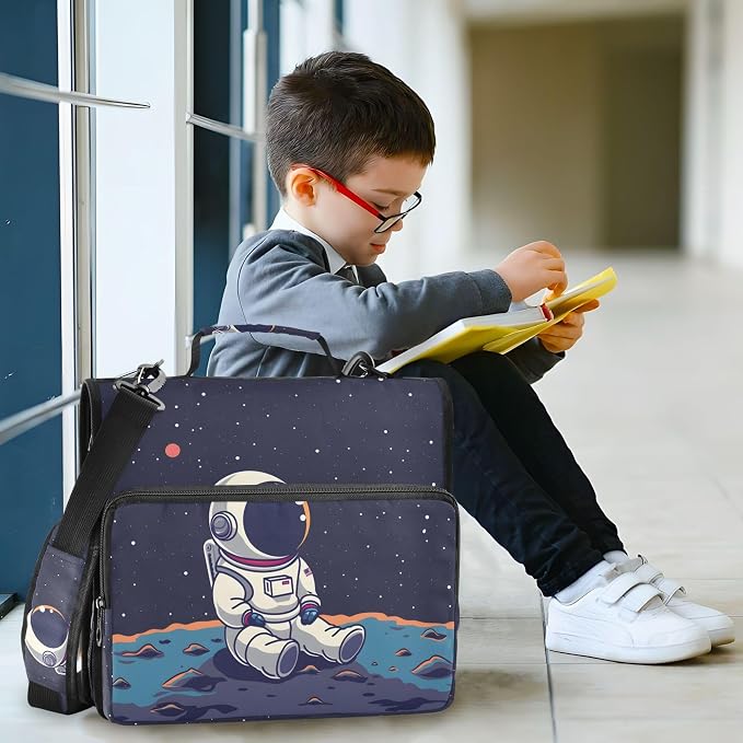 MNSRUU 3 Ring Binder Bag, 2 Inch D-Rings Easily Organizes 1 Inch Fits Letter Sized Paper, Astronaut Cute Large 3 Hole Zipper Binder Organizer for School Office Supplies