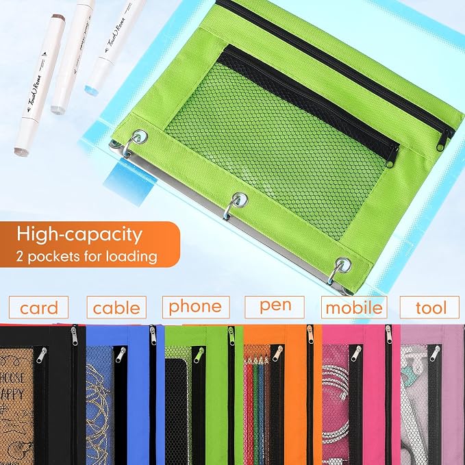 Leelosp 48 Pack Pencil Pouch for 3 Ring Binder,Vivid Colors | Bulk Mesh Zipper Binder Pouches Pencil Boxes for Classroom Pencils Case Bags for Storing School Students Teacher Supplies